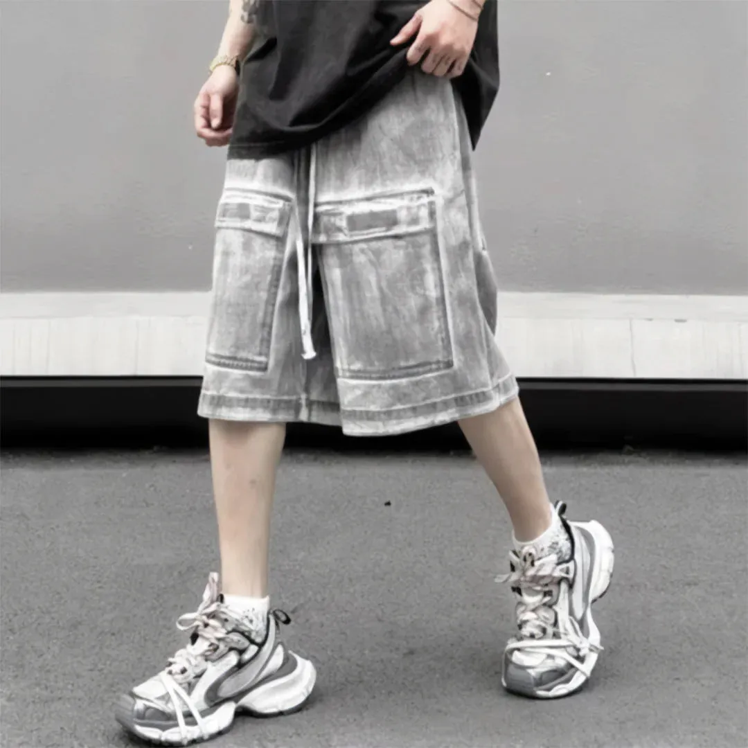 Faded Denim Utility Shorts