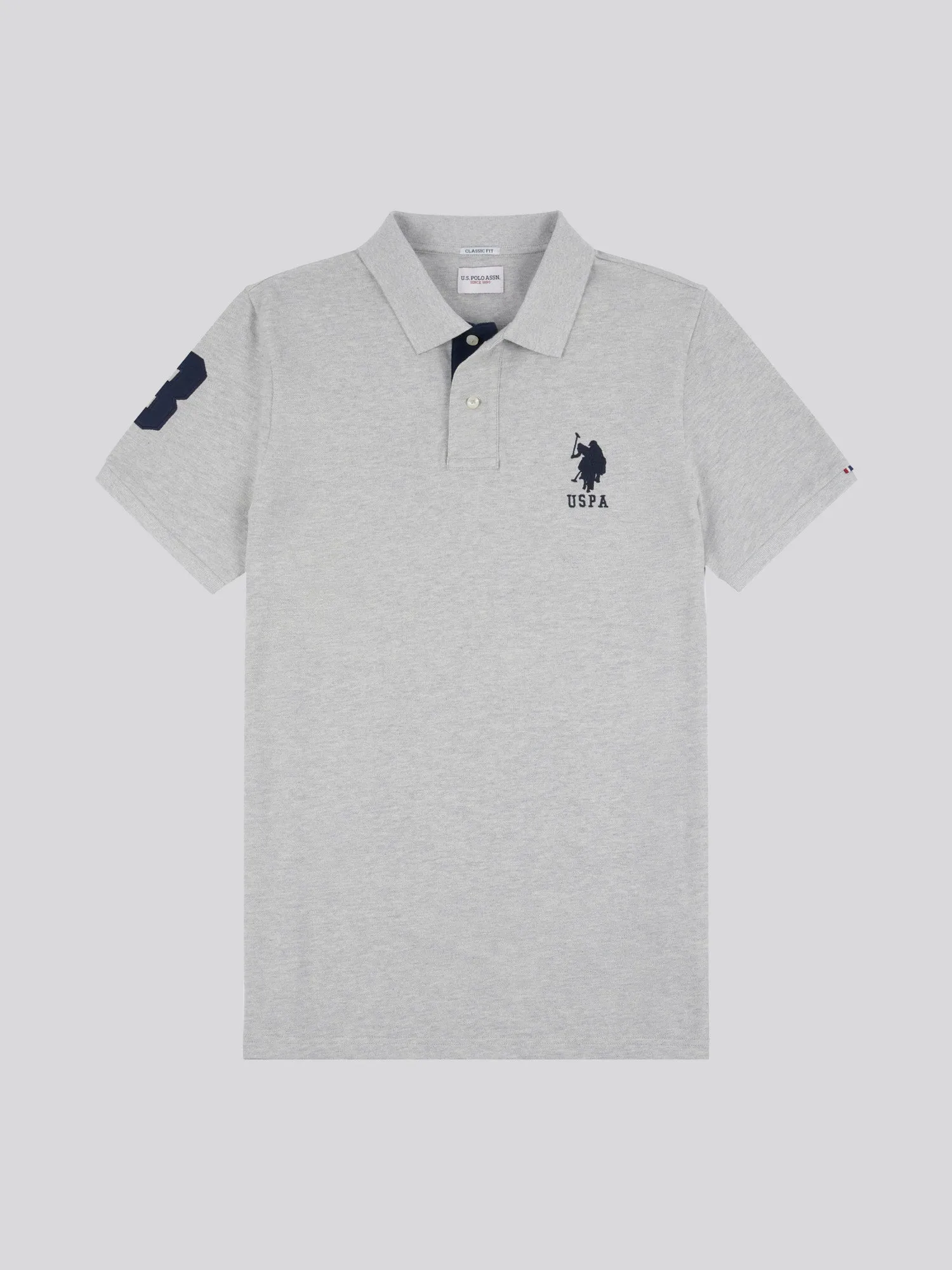 Mens Player 3 Pique Polo Shirt in Mid Grey Marl