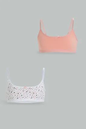 Senior Girls White And Pink Non-Padded Bra Set (2 Piece)