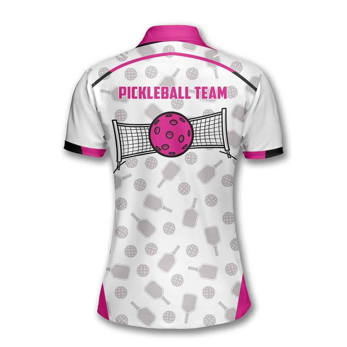 White And Pink Sporty Pickleball Pattern Custom Name Polo Shirts For Women